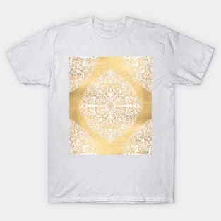 White Gouache Doodle on Gold Paint T-Shirt